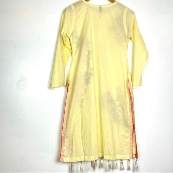 Bend the Trend | Yellow Tunic Blouse Long Sleeve Top Beads Embroidery Tassels - Picture 2 of 11